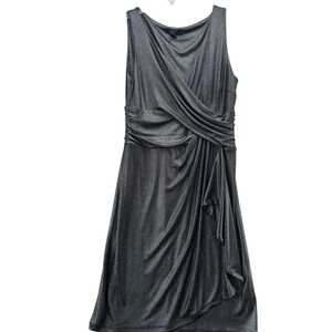 Chaps‎ Women's M Gray Metallic Faux Wrap Sheath Dress Sleeveless Party Career